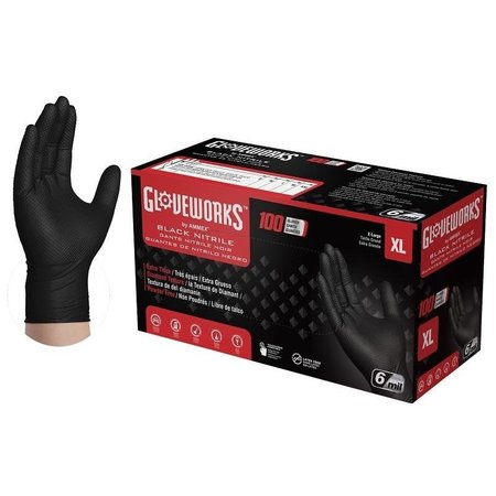 GLOVEWORKS RDT, Nitrile Disposable Gloves, 6 mil Palm, Nitrile, Powder-Free, XL, Black GWBN48100